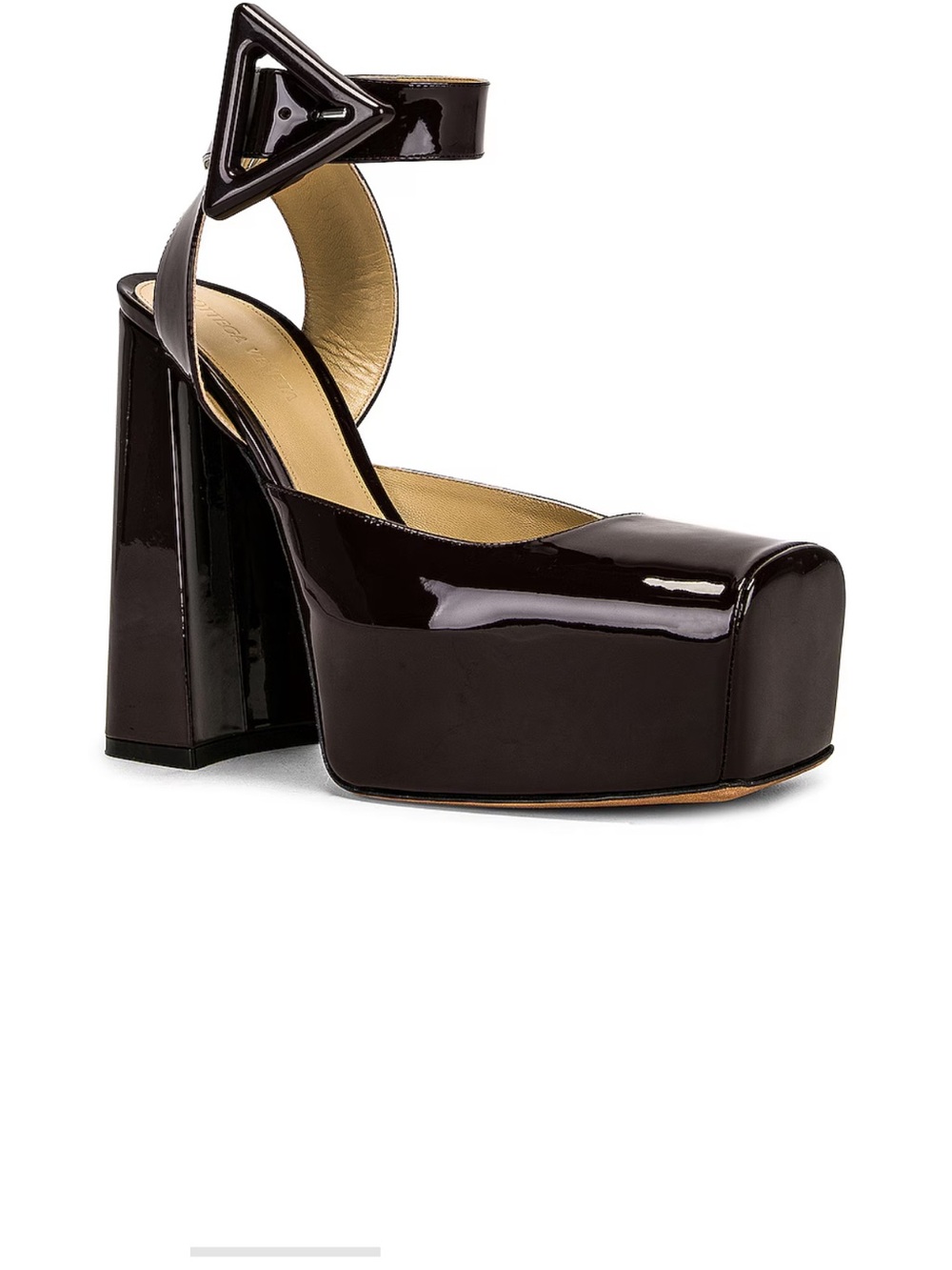 BOTTEGA VENETA Patent Platform Block Heel Ankle-Strap Pumps - Dark Brown - Picture 14 of 15
